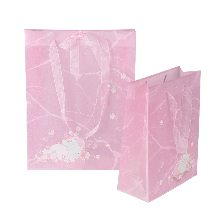 Non-woven Shopping Gift Bag with Ribbon Handle New Material Eco Friendly Biodegradable Reusable Pink