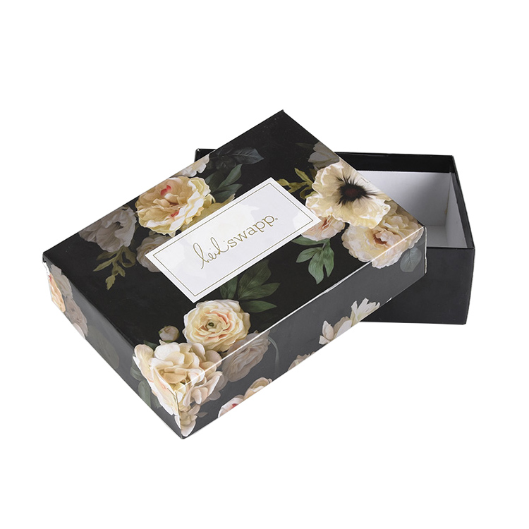 Printed Custom Luxury Design Packaging Hard Paper Black Gift Box with Lid