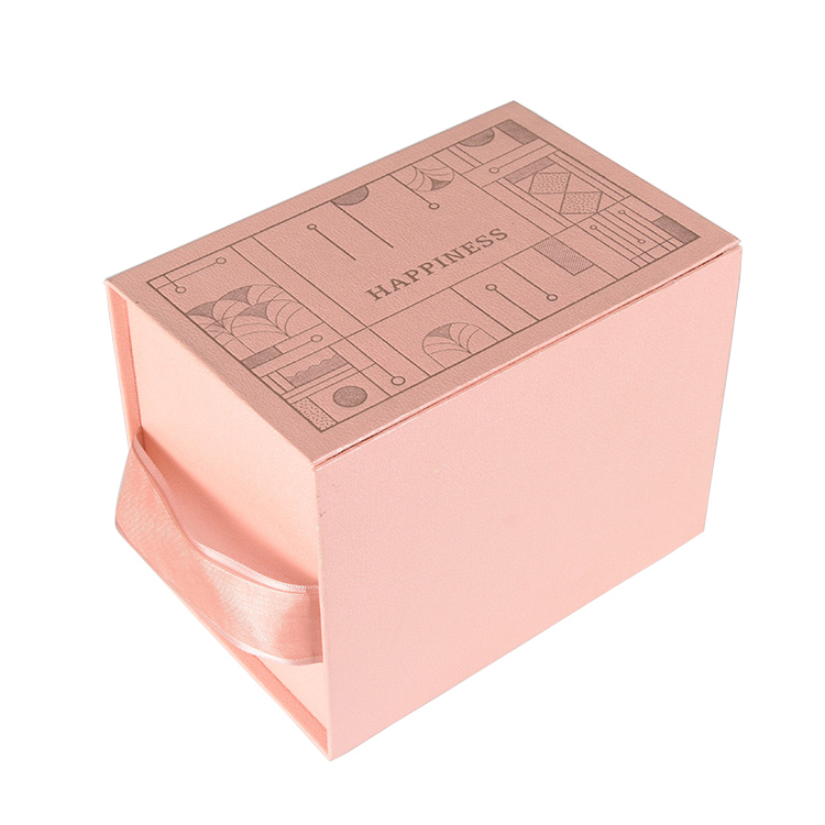 Custom Size Folding Paperboard Pink Gift Paper Box with Ribbon Decoration