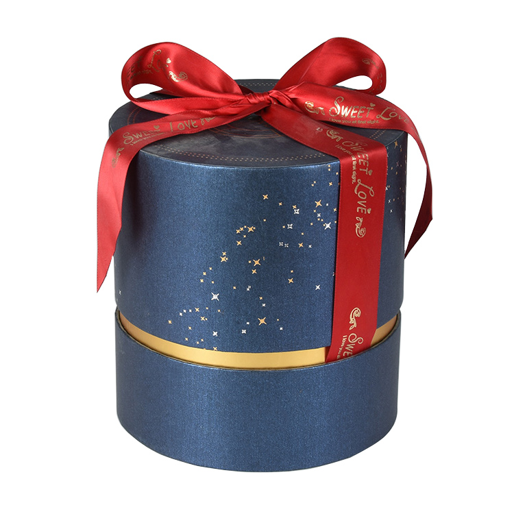 Custom Round Paper Tube Packaging Gold Foil Blue Tube Gift Box