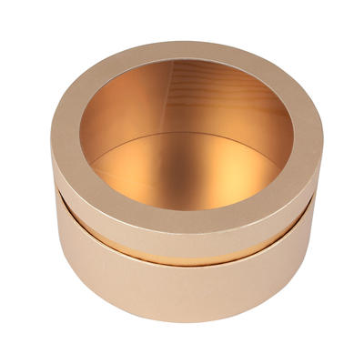 Rose Gold Cylinder Packaging Cardboard Round Gift Round Box with Clear Plastic Window Lid
